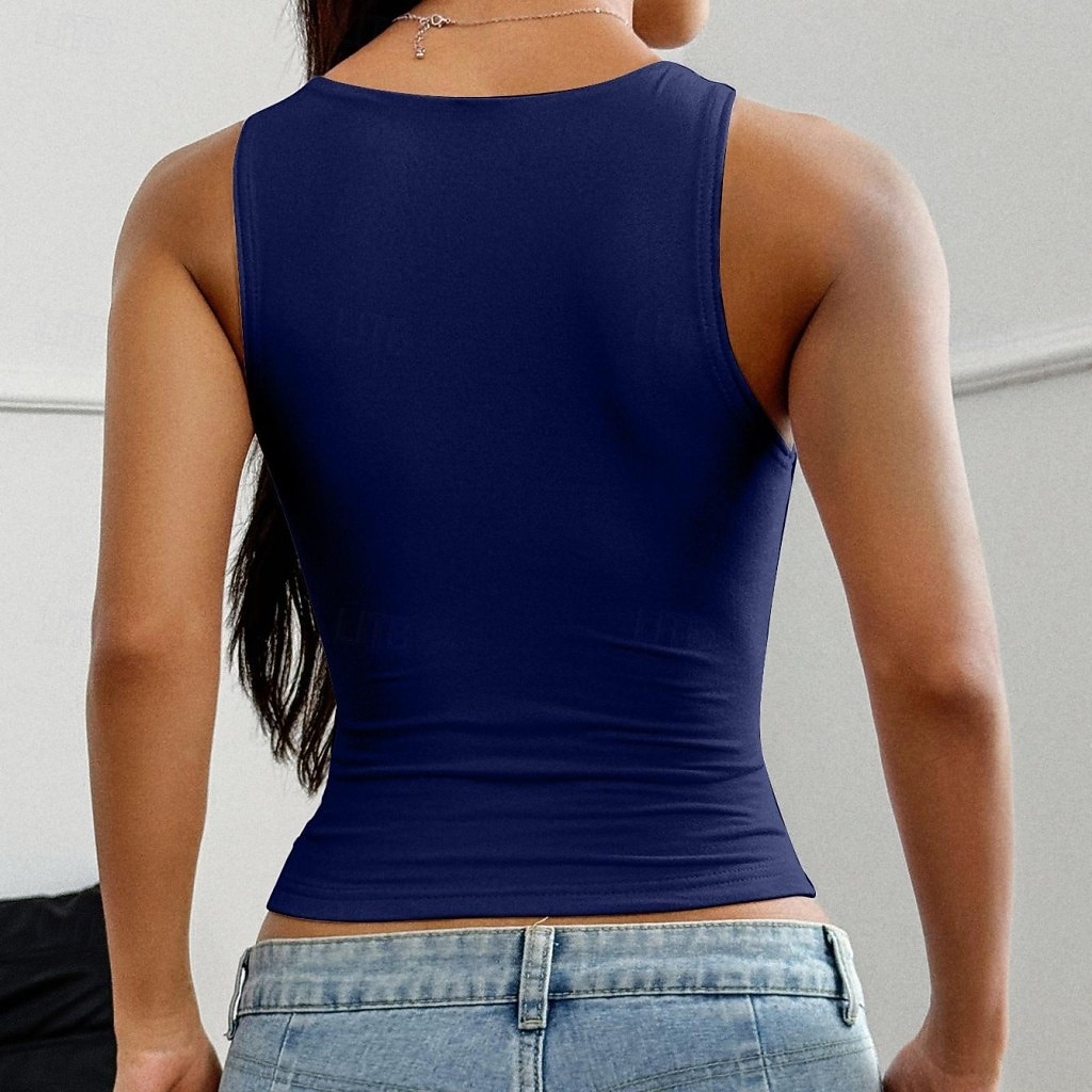Dam Linne Slimfit topp Tunika Ensfärgat Elegant Stylish Varm Ärmlös remmar Crop Tops Dagligen Sport Utekväll Svart Vit Gul Rodnande Rosa Marinblå Sommar Vår 2026 - $19.99 –P12