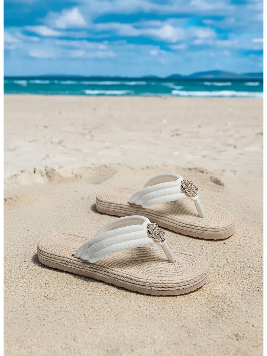 Women's Vibrant Fuchsia Flip Flops - Romantic Bohemian Thong Sandals with Crystal Flower Embellishment & Woven Texture Sole for Beach Vacations, Island Getaways & Summer Poolside 2026 - $19.99 –P3