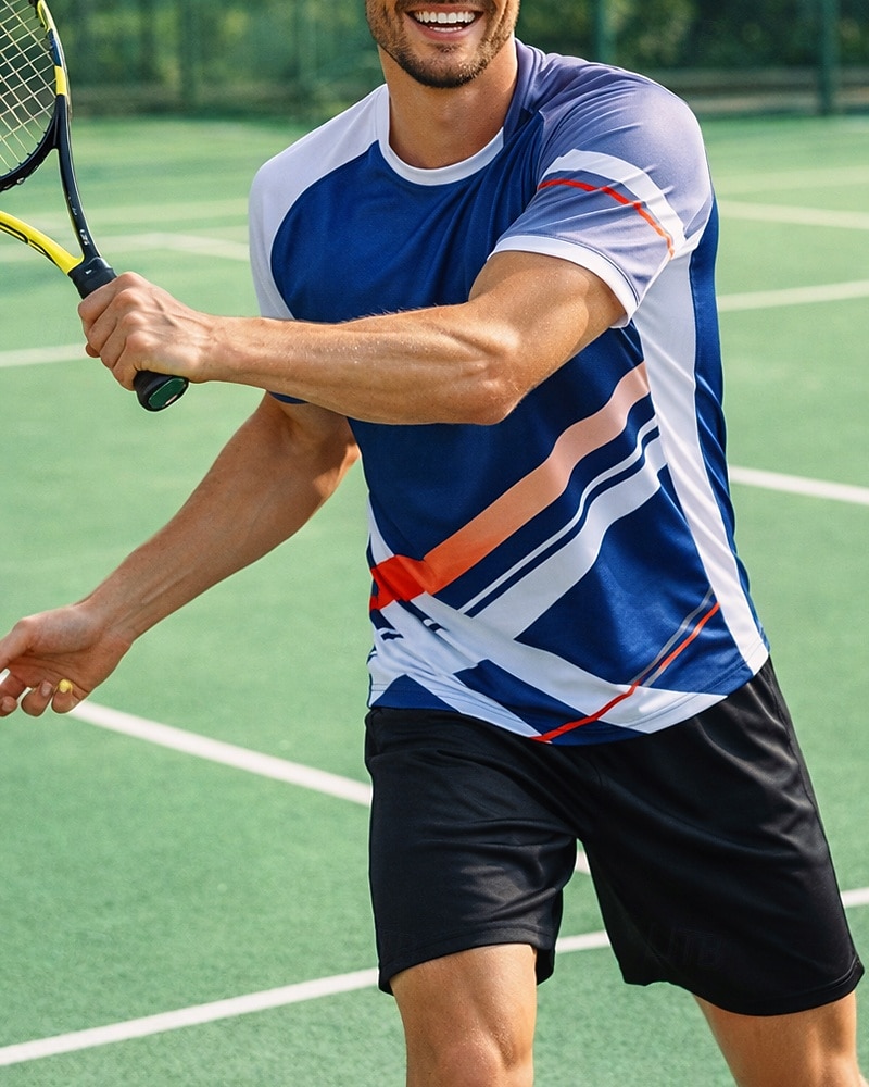 בגדי ריקוד גברים קולור בלוק סט ספורט חולצות ומכנסיים קצרים סט טניס שרוולים קצרים 2חלקים ייבוש מהיר מתיחה פתילת לחות נושם טניס גולף פיקלבול צווארון עגול קצר מכנסיים קצרים צמרות לבן כחול ים כחול בהיר 2026 - $34.99 –P5