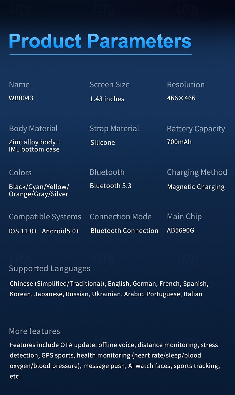 Smartwatch AMOLED da 1,43" per uomo e donna, chiamate Bluetooth, batteria da 700 mAh, impermeabile fino a 3 ATM, orologio fitness. del 2026 a $87.99 –P15