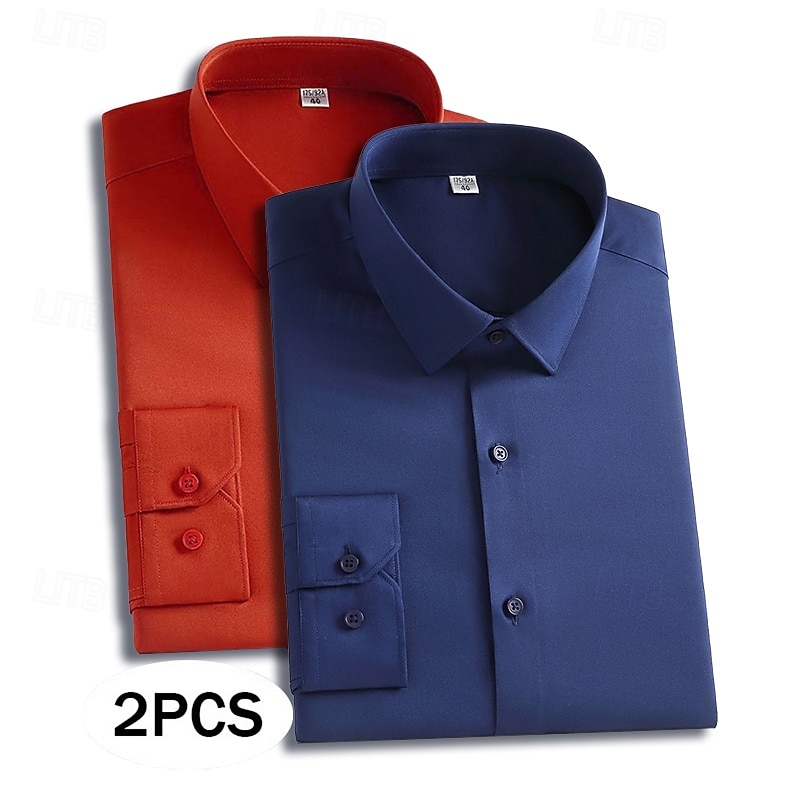 Homme Chemise Chemise habillée Chemise sans repassage Chemise Boutonnée Couleur Unie Quotidien Affaires Orange + bleu Bleu marine + noir orange+rouge Bleu Marine + Rouge manche longue Col Rabattu de 2026 ? $45.99 –P9