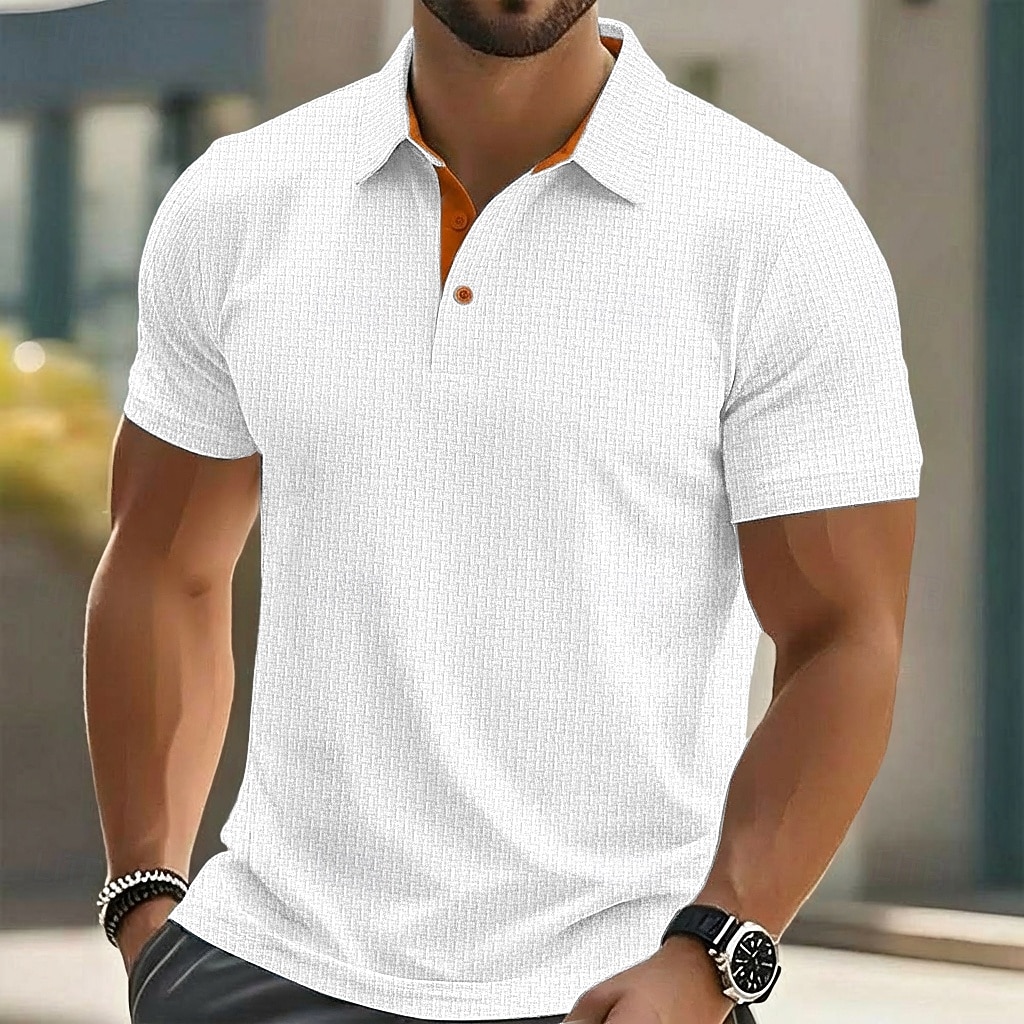 Per uomo Testurizzato Polo a Maglia Waffle Casuale Affari Classico Manica Corta Moda Moderno Tinta unica Testurizzato Bottoni Primavera & Estate Estate Primavera Vestibilità regolare Blu Nero Bianco del 2026 a $21.99 –P6