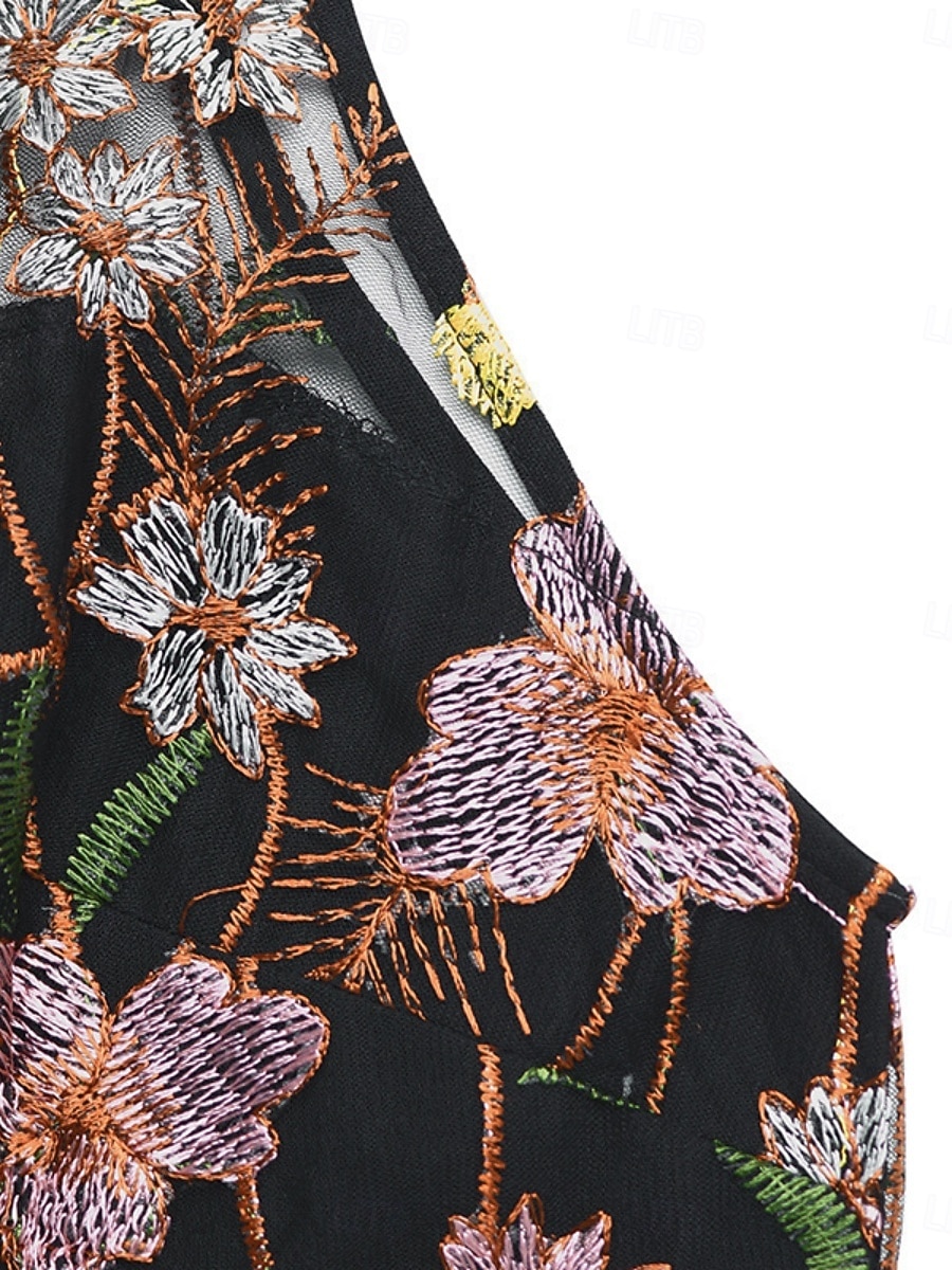 Per donna Normale Tuta Elegante Floreale Senza Maniche Gamba larga All'americana Pizzo Patchwork Feste Streetwear Vestibilità regolare Nero Estate del 2026 a $55.99 –P10