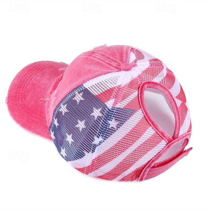 Патриотическая бейсболка для женщин с эффектом потертости и хвостиком, хлопковая кепка-тракер с вышитым американским флагом и застежкой-липучкой сзади, посвященная 4 июля, Дню независимости, 250-летию 2026 - $16.99 –P13