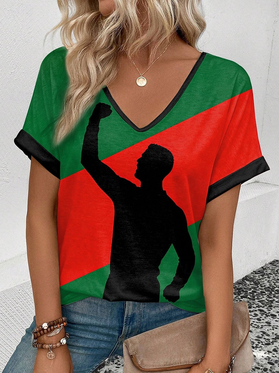 Maglietta da Donna World Soccer Match 2026 Stampa Grafica Blocco di Colore Vintage Elegante Classica Maniche Corte Collo a V Regular Top Giornalieri Weekend Vacanza Nero Rosso Verde Estate Primavera del 2026 a $21.99 –P1
