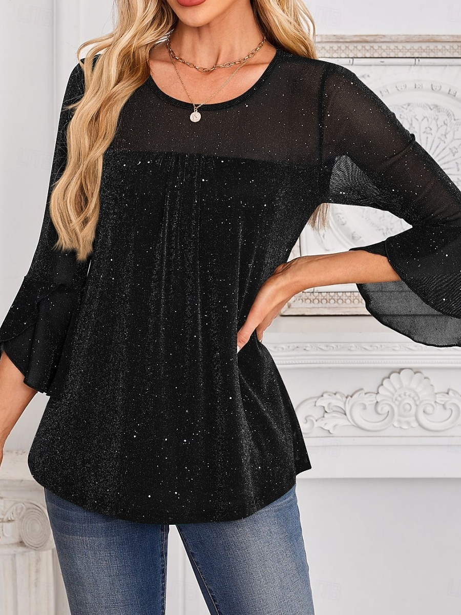 Dame Skjorte Bluse Netting عادي Stilfull Klassisk Moderne Langermet Crew-hals Vanlige topper Daglig Ferie Ut på byen Blå Svart Rød Grønn Sommer Vår 2026 - $28.99 –P8