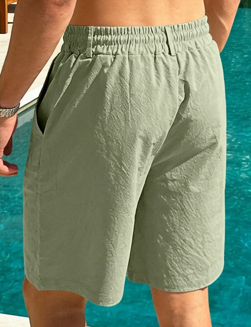 Men's Linen Shorts Summer Shorts Beach Shorts Drawstring Pocket Plain Comfort Breathable Knee Length Daily Outdoor Holiday Vacation Casual Black White Inelastic 2026 - $22.99 –P2