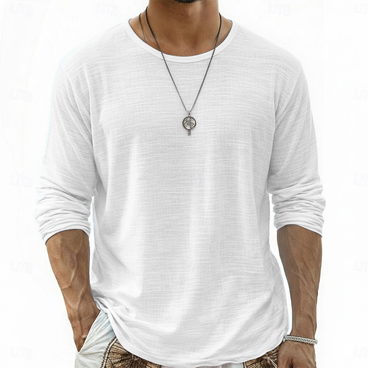 Men's Tee Top Linen T-Shirt Long Sleeve Round Neck Summer Spring All Seasons Solid Color Plain Daily Casual Street Style Plain Casual Outdoor Street White Top Tee for Men 2026 - $20.99 –P7
