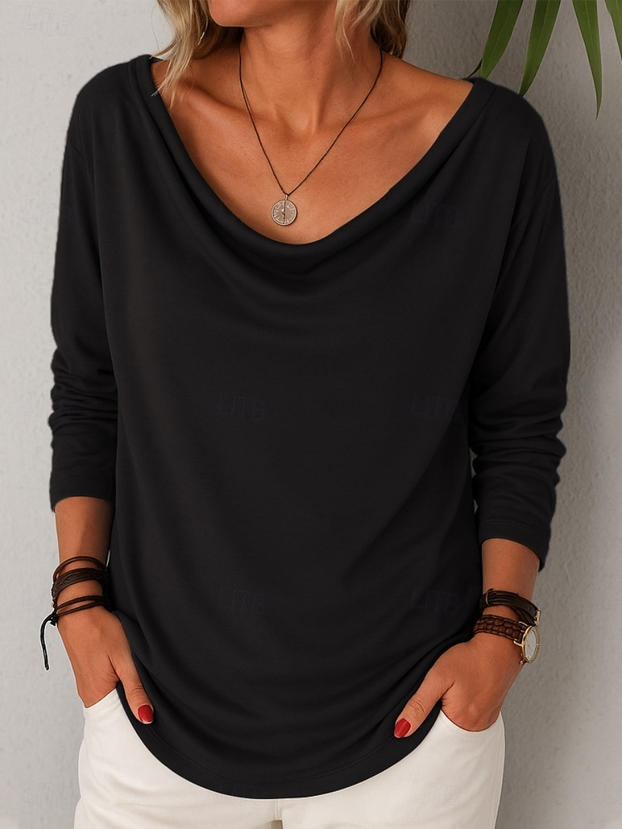 Per donna Camicia Blusa Patchwork Tinta unica Semplice Elegante Classico Moderno Manica Lunga Scollo a Cascata Top Regolari Quotidiano Ferie Uscire Nero Blu Reale Marrone chiaro Verde Grigio Estate del 2026 a $17.49 –P5