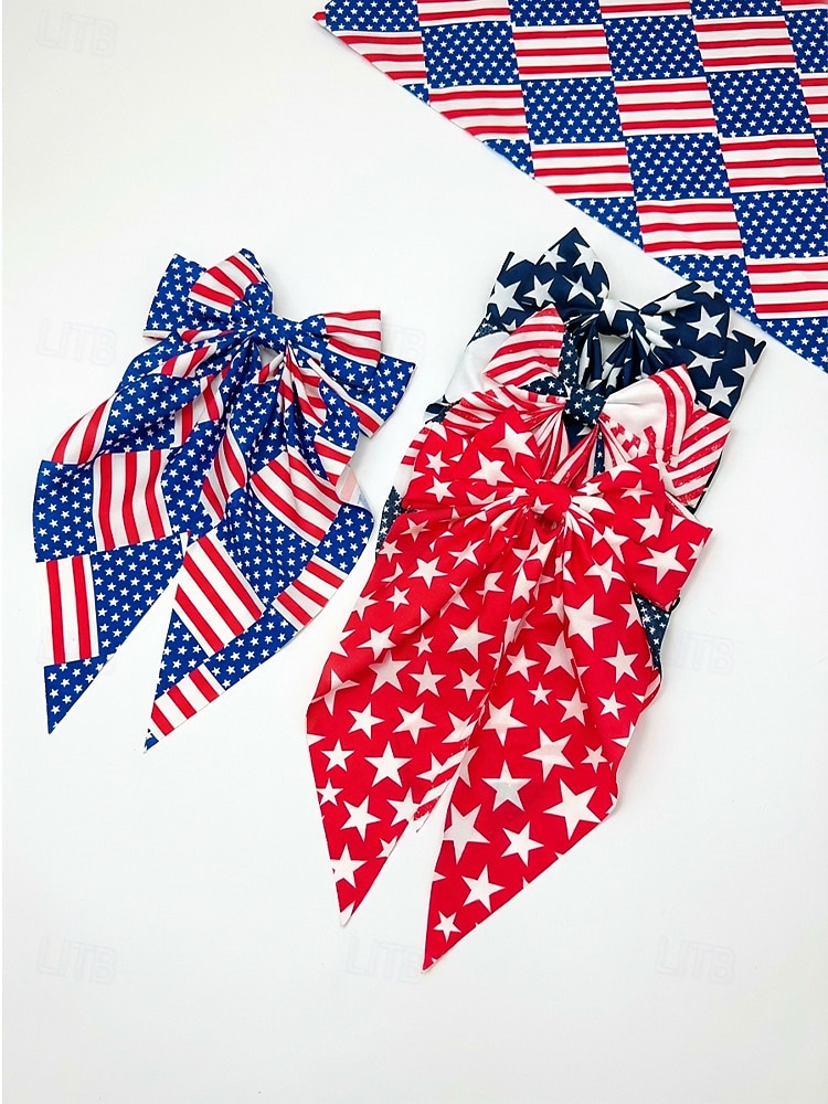 Женский патриотический бант из полиэстера, большая заколка-бант для волос с принтом флага США в разных узорах, посвященная 250-летию США, Дню независимости, повседневной носке, путешествиям и отдыху. 2026 - $7.99 –P2