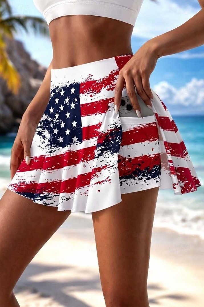 Mujer Falda de vacaciones Falda de tenis Moda Hawaiano Ropa de playa Trajes de baño -- parte de abajo Mini Alta cintura Faldas Graphic Elástico Diario Blanco y rojo Verano 2026 - $21.99 –P1