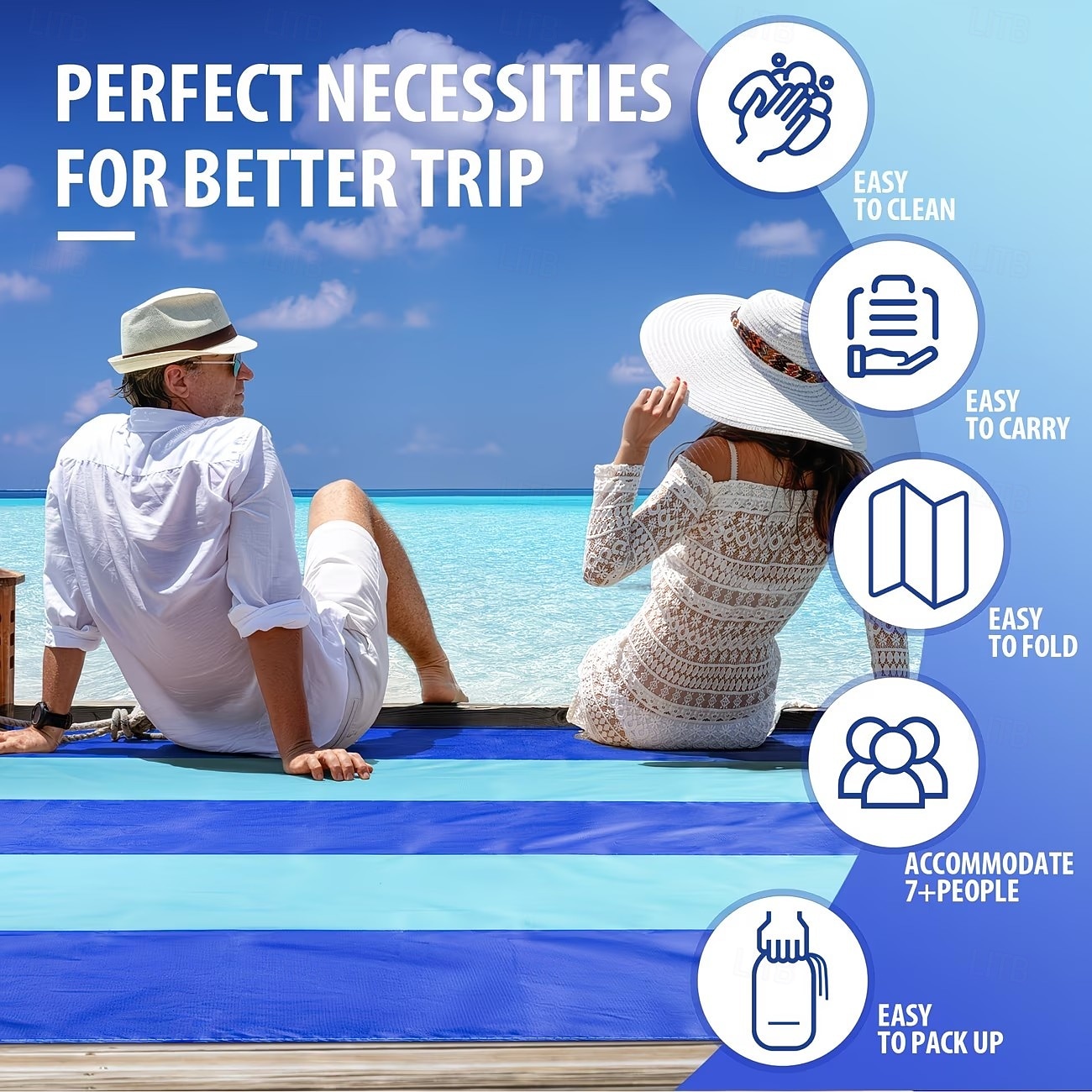 utendørs strandteppe for 4-7 personer, ekstra stort, lett, sandbestandig strandteppe, stor piknikmatte egnet for strandturer, camping og fotturer 2026 - $23.99 –P8