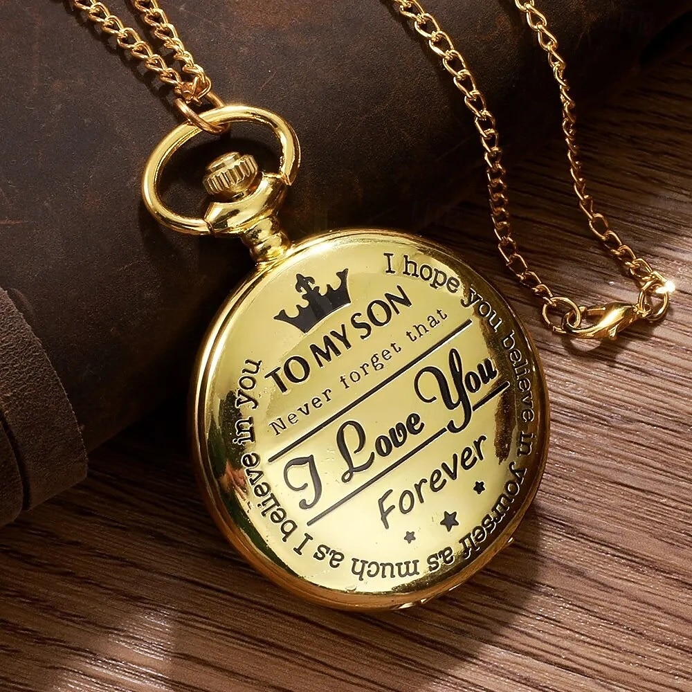 Montre de poche gravée pour fils, je t'aime, cadeaux d'une maman ou d'un papa, cadeau d'anniversaire ou de Noël, montres à gousset avec chaîne de 2026 ? $16.99 –P7