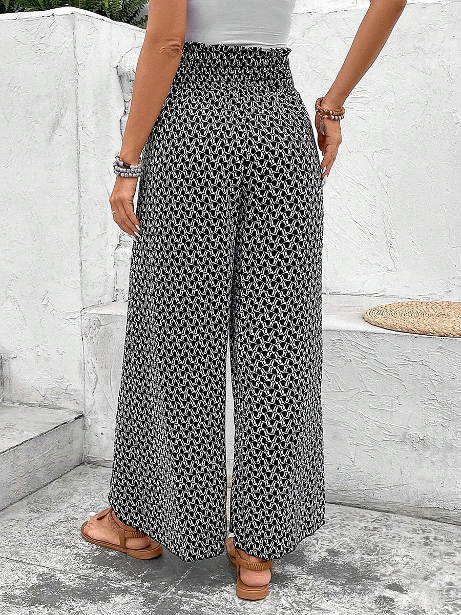 Women's Wide Leg Boho Pants Chinos Skort Vacation Streetwear Casual Ankle-Length Medium Waist Graphic Drawstring Printing Comfy Comfort Breathable Micro-elastic Daily Outdoor Vacation Black White 2026 - $26.99 –P3