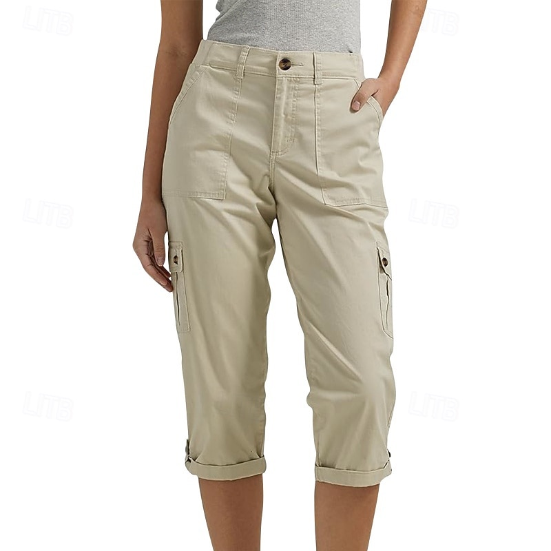 Per donna Pantaloni Cargo Pantaloni capri Chinos Vacanza Streetwear Casual Lunghezza al polpaccio Vita media Semplice Tasca Fascia Elastica Comodo Comodità Inelastico Quotidiano All'aperto Streetwear del 2026 a $33.99 –P15