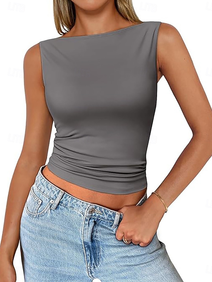 Per donna Canotta Maglietta senza maniche Maglietta Tinta unica Vintage Moda Elegante Senza Maniche Scollo a Barca Top Regolari Quotidiano Uscire Weekend Marrone Scuro Verde salvia Nero Verde del 2026 a $12.99 –P5