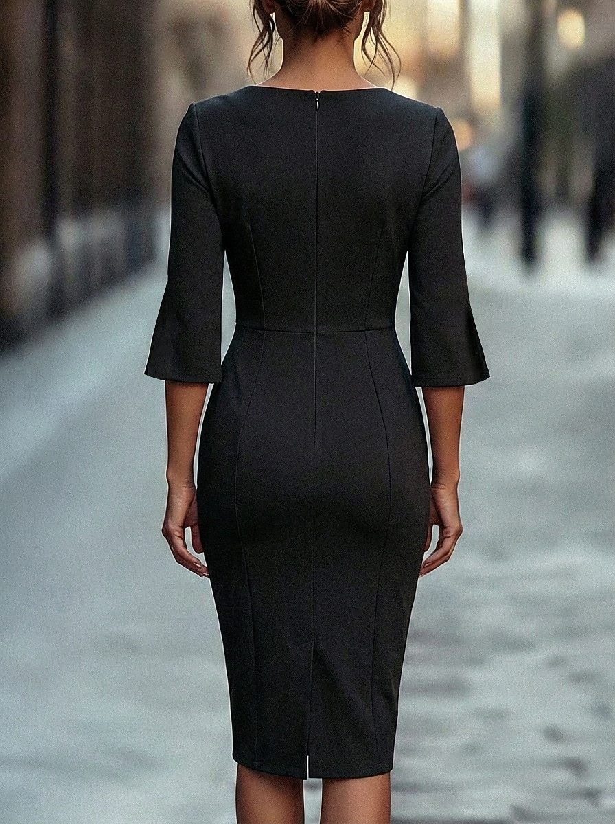 Mujer Vestido Midi vestido de trabajo Corte Bodycon Vestido de cambio Elegante Moda Moderno Exterior Oficina Vacaciones Ajuste regular Plano Media Manga Cuello Barco Negro Blanco Rosa Verano Primavera 2026 - $28.99 –P4