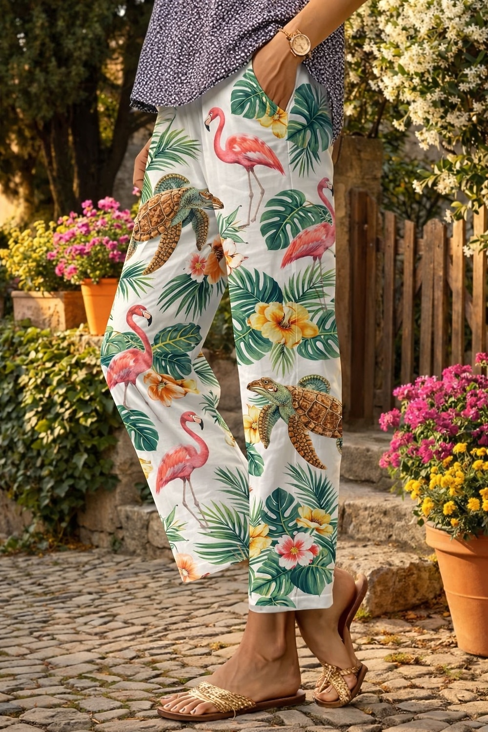 Women's Slacks Straight Vacation Casual Full Length Natural Floral Graphic Tropical Pocket Printing Elastic Drawstring Design Comfy Comfort Comfortable Micro-elastic Outdoor Vacation Street White 2026 - $44.99 –P4