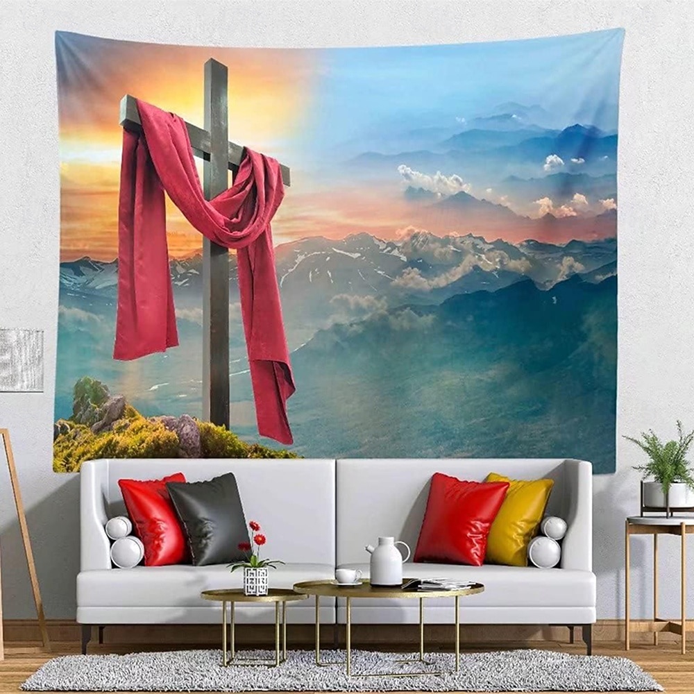 Пасхальный христианский крест, красная ткань, Воскресение, гора, восход солнца, настенный гобелен, религиозный декор для спальни, гостиной, церкви, духовный подарок, настенное украшение, фон 2026 - $20.99 –P3