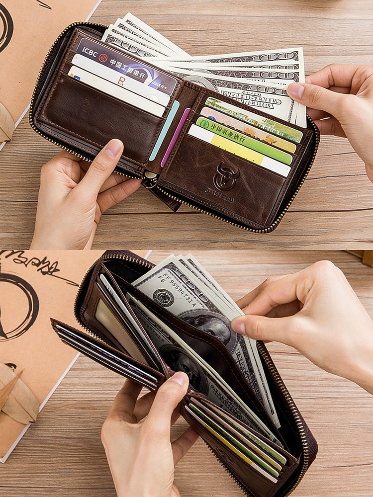 Herre vintage lommebok i ekte skinn i flere farger stor kapasitet flere kort glidelås rundt bifold lommebok for uformell daglig bruk, reiseferie og hverdagsbruk 2026 - $26.99 –P6