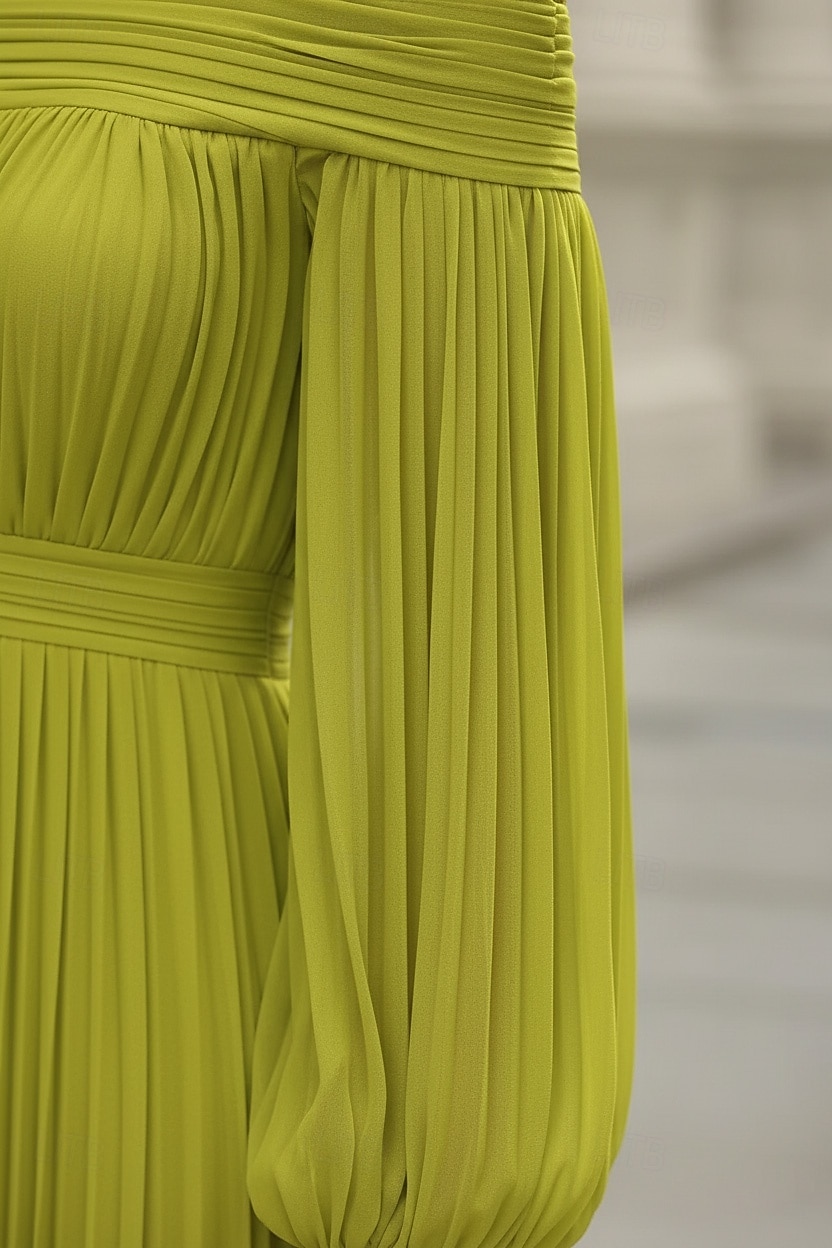 A-Line Floor Length Evening Gown Wedding Guest Dresses Formal Dress Elegant Long Sleeve Off Shoulder Wedding Formal Chiffon with Pleats Ruched 2026 - $194.99 –P3