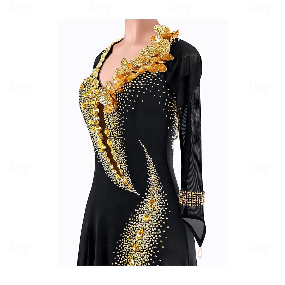 Dans Latin Rochie Piatră Semiprețioasă Pentru femei Petrecere Antrenament Performanță Manșon Lung Înalt Spandex Nailon 2026 - $312.79 –P2