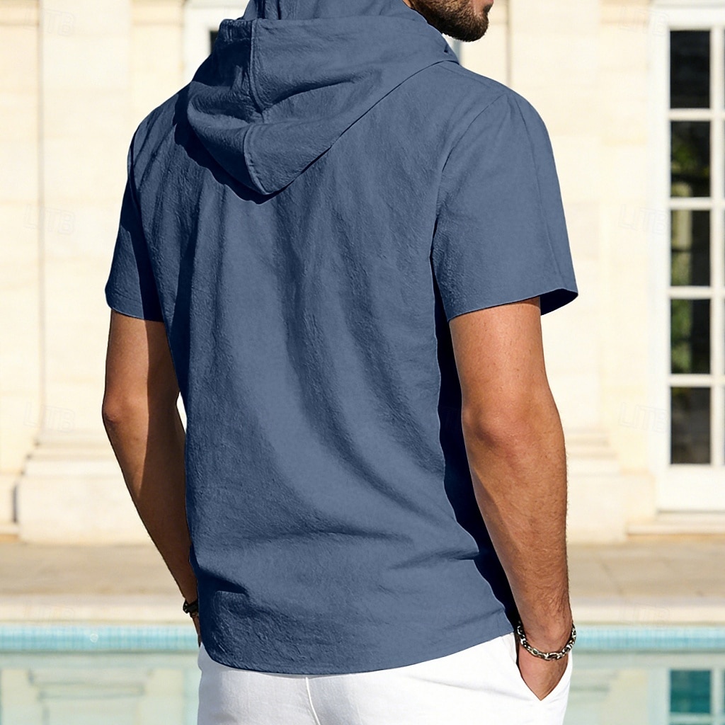 Men's Shirt Linen Shirt Button Up Shirt Solid Color Casual Beach Black White Navy Blue Khaki Short Sleeve Hoodie Summer Spring Clothing Apparel Buttons 2026 - $25.99 –P8