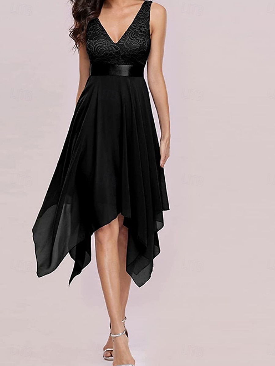 Mujer Mini vestido Vestido de raso Vestido de una línea Elegante Fiesta cóctel Exterior Fiesta Invitado a la boda Encaje Retazos Ajuste regular Color sólido Sin Mangas Escote en Pico Negro Blanco 2026 - $39.99 –P9