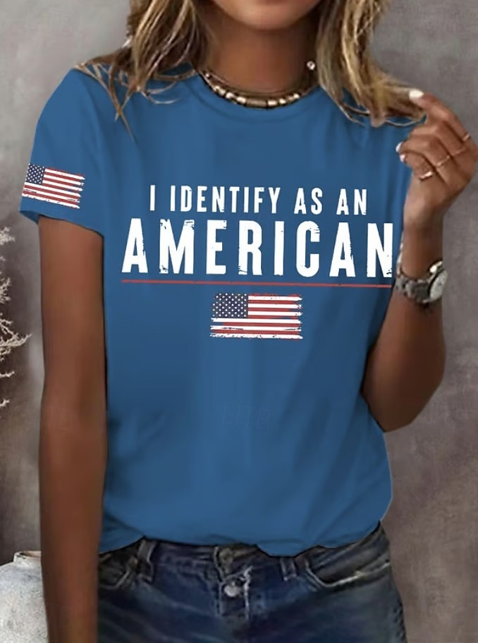 día de la independencia americana Mujer Camiseta Estampado Graphic Letra Bandera estadounidense Elegante Clásico Casual Manga Corta Cuello Barco Tops regulares Diario Azul Piscina Negro Blanco Verde 2026 - $22.99 –P3