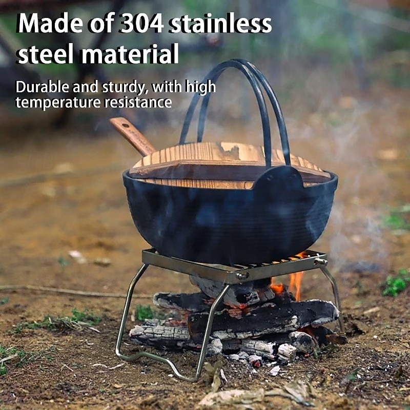 Opvouwbare roestvrijstalen vuurkorfstandaard voor buiten, beschermt voedsel tegen direct contact, geschikt voor kamperen, barbecueën, koken en verwarmen. Een essentieel accessoire voor buitenkoken. 2026 - $15.99 –P7