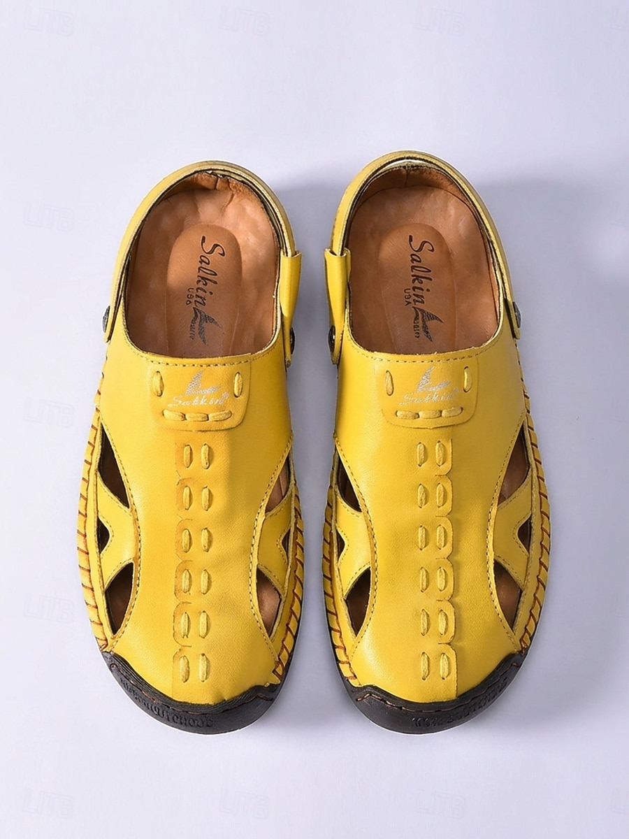 Sandali da donna gialli per esterni: comode scarpe estive traspiranti in pelle antimicrobica, ideali per passeggiate, vacanze, giardino e per l'uso quotidiano. del 2026 a $46.99 –P2