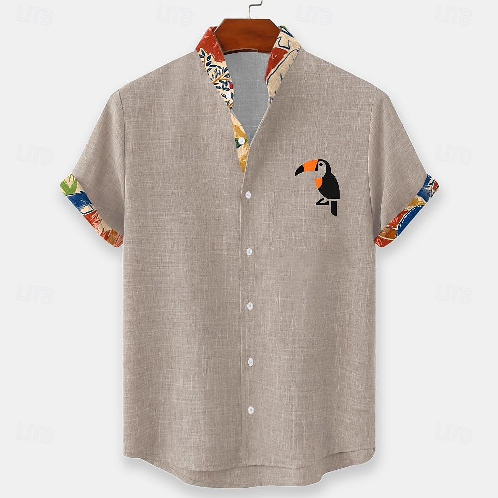 Men's Bird Tropical Plants Toucans Summer Hawaiian Shirt Button Up Shirt Stand Collar Shirt Short Sleeve Hawaiian Casual Beach Vacation Wear Summer Spring Mandarin Collar 3D Print Linen Like Shirt 2026 - $25.99 –P3