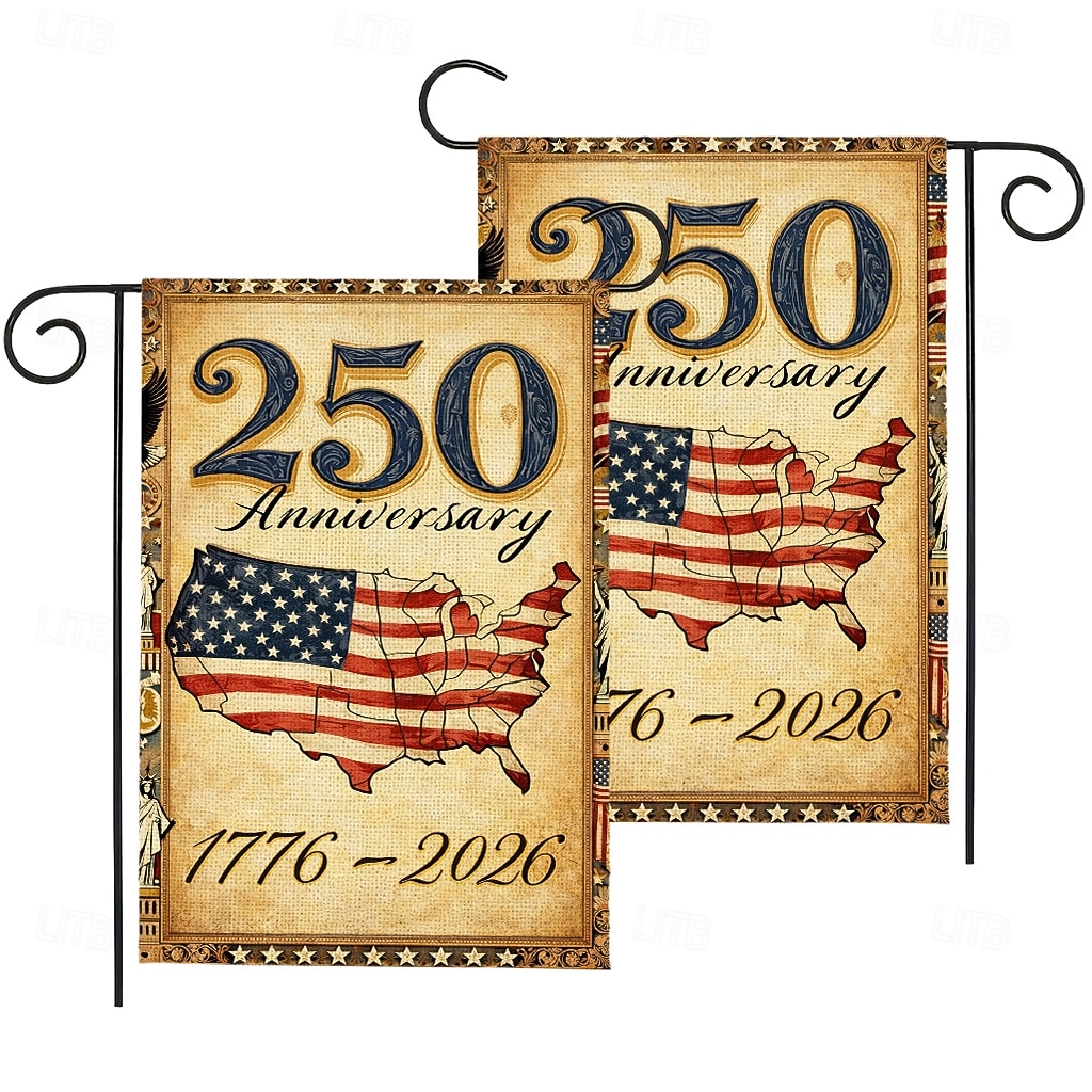 2pcs 1776-2026 USA 250th Anniversary Garden Flag, Patriotic American Birthday Outdoor Banner for Yard, Lawn, Porch, or Independence Day Decoration 2026 - $17.99 –P1