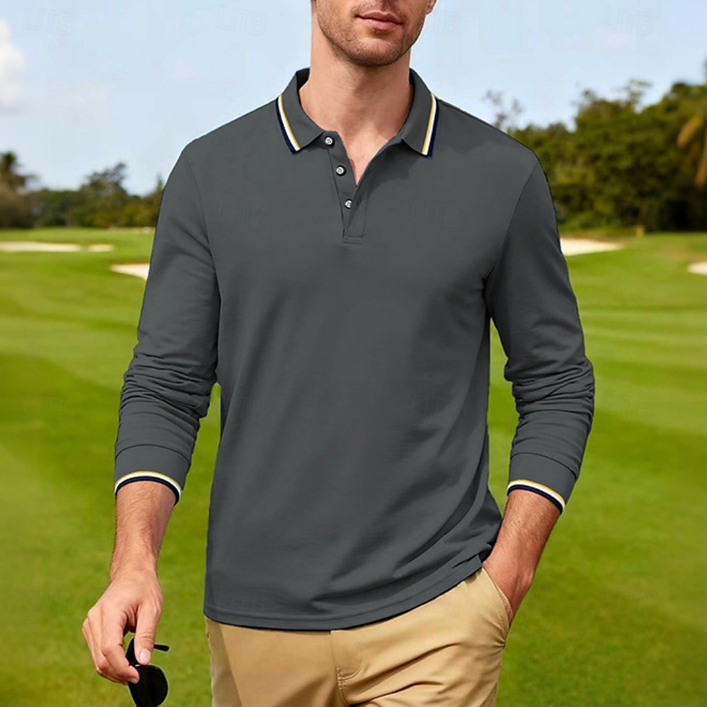 Men's Golf Shirt Golf Polos Shirts Casual Street Lapel Long Sleeve Basic Modern Plain Buttons Spring Fall Regular Fit Black White Red Navy Blue Dark Grey Light Blue Golf Shirt 2026 - $20.99 –P8