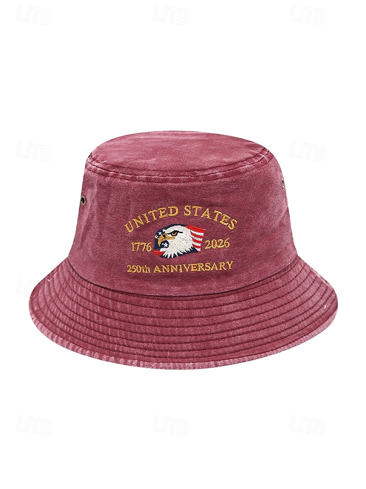 Мужская хлопковая панама с вышитым орлом, разноцветная патриотическая шляпа в честь 250-летия независимости США, для повседневной носки, путешествий, отдыха и фестивалей на открытом воздухе. 2026 - $14.99 –P7