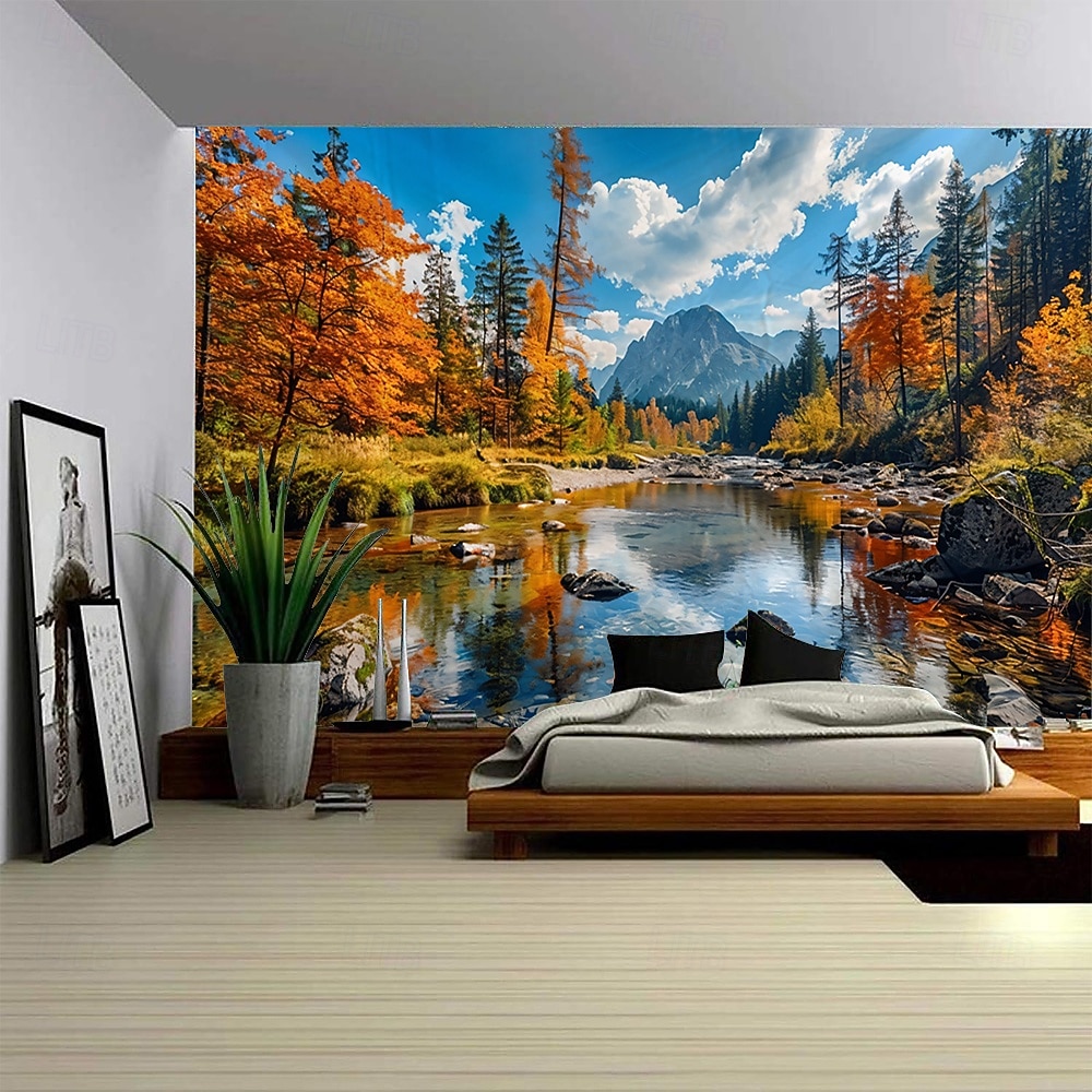 Forest Plants Waterfalls Lake Scenery Tapestry Modern Scenery Beautiful Bedroom Living Room Dormitory University Dormitory Shooting Background Decorative Home Decoration 2026 - E£847.04 –P10