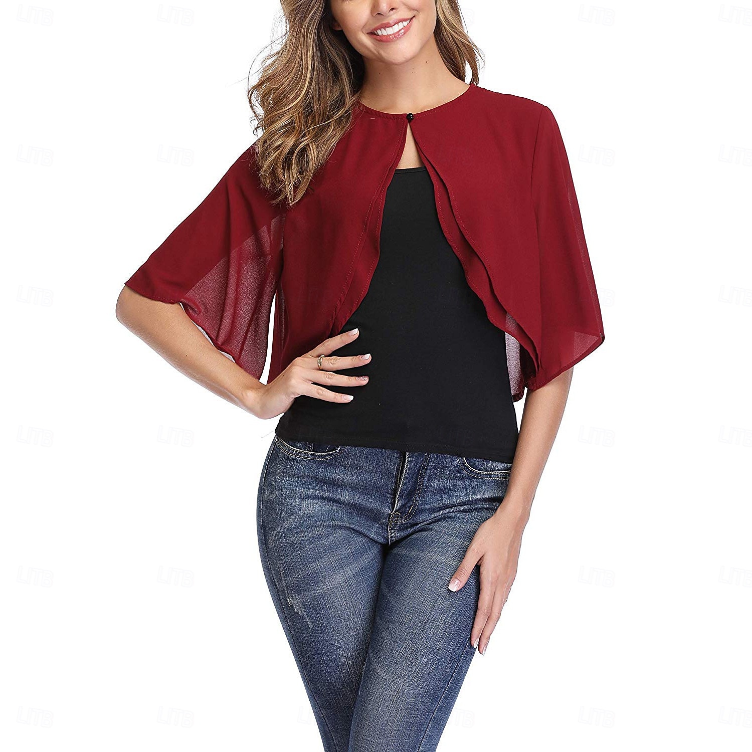 Coprispalle Scialli della Madre Scialli della Sposa Scialli dell'Ospite di Nozze Elegante Signore Formale Mezza Manica Chiffon Stole da matrimonio Con Colore puro Per Quotidiano Estate del 2026 a $22.99 –P4
