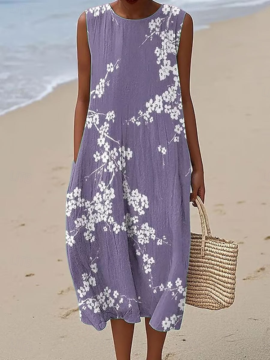 Mulheres Vestido midi Vestido de turno Vestidos Para o Verão Vestido A Line Férias Casual Boho Praia Festa Ajuste Largo Floral Gráfico Sem Manga Gola Redonda Azul Roxo Verde cáqui Verão Primavera de 2026 por $39.99 –P4