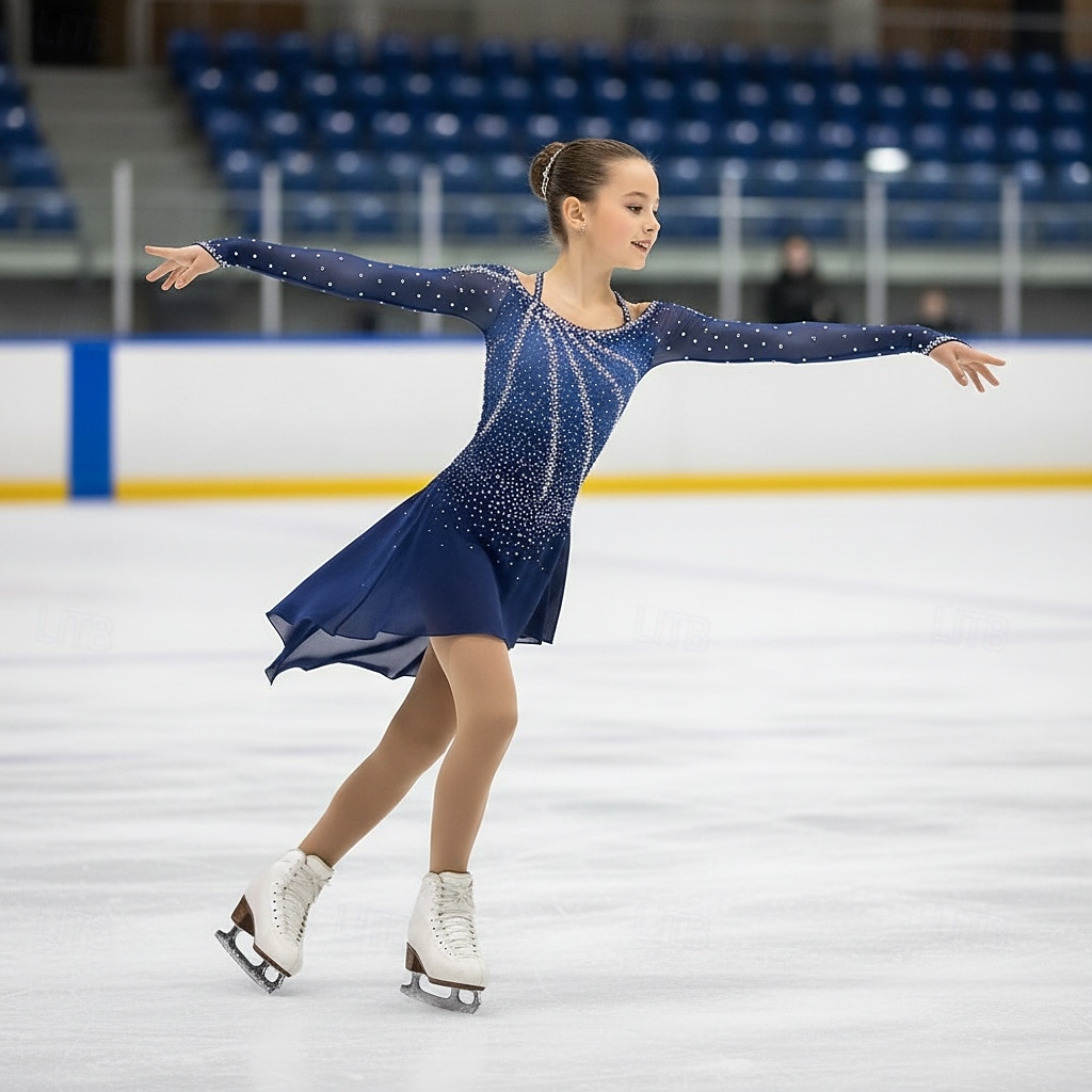 Vestido de patinaje artístico Chica Patinaje Sobre Hielo Vestidos Azul marinero Retazos Costura asimétrica Elástico Entrenamiento Competición Ropa de Patinaje Clásico Cristal / Strass Manga Larga 2026 - $241.49 –P1
