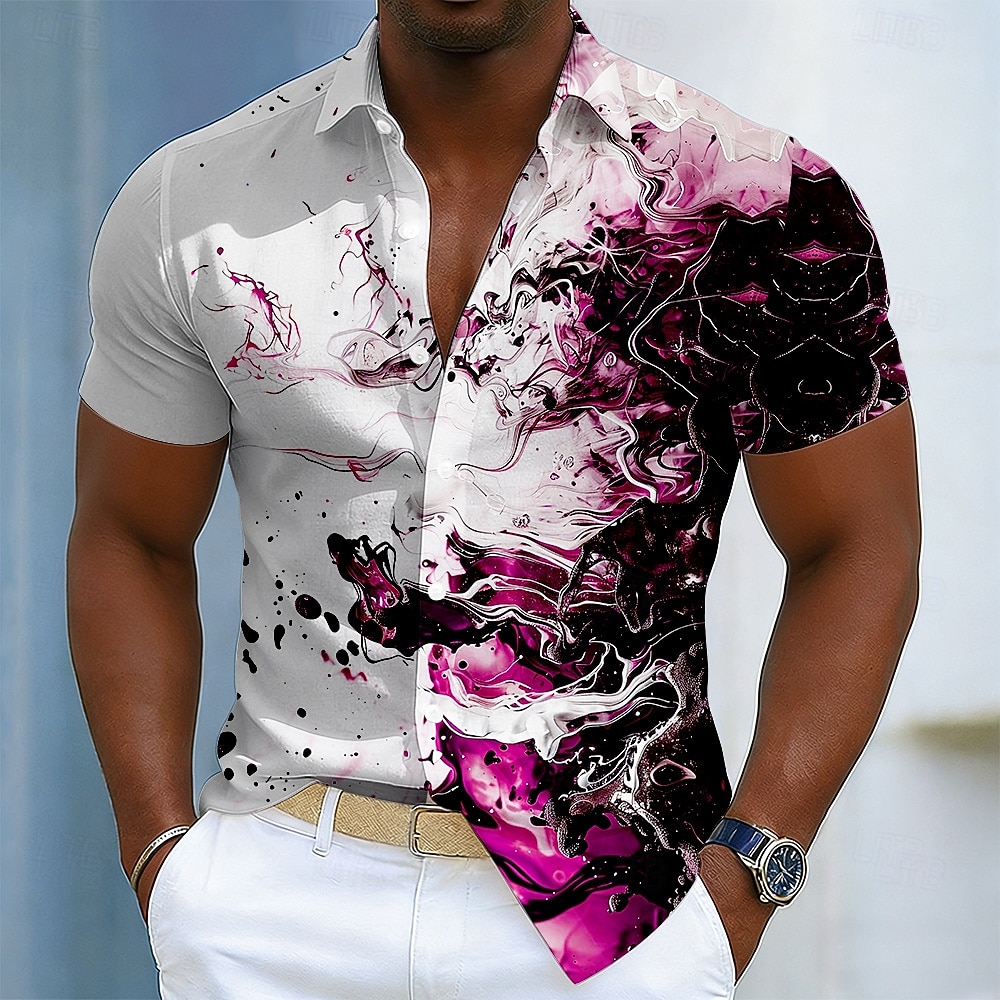 Men's Marble Abstract Liquid Art Shirt Button Up Shirt Short Sleeve Fashion Casual Daily Outdoor Vacation Summer Spring Turndown 3D Print Linen Like Shirt Blue Purple Green 2026 - $25.99 –P3