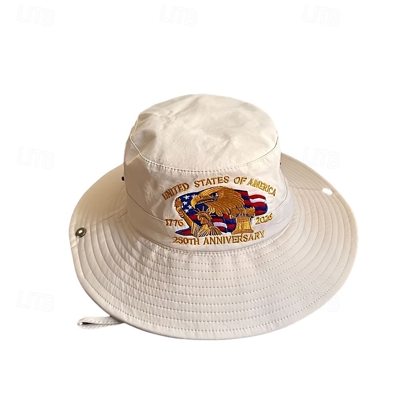 Vyšívaný rybářský klobouk k 250. výročí USA, americký kbelík k 250. výročí, 1776-2026, skládací vlastenecké sluneční klobouky pro muže i ženy, prodyšné a univerzální pro všechna roční období. 2026 - $21.99 –P14