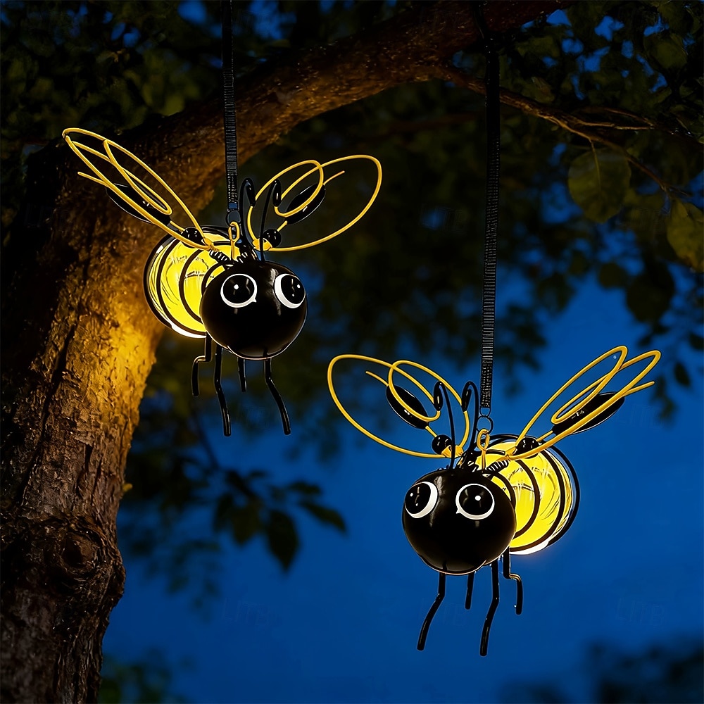 Lot de 2 lanternes solaires suspendues en forme d'abeille, étanches, avec éclairage LED décoratif pour jardin, cour, clôture, balcon, terrasse – ambiance &éclairage paysager de 2026 ? $19.99 –P3