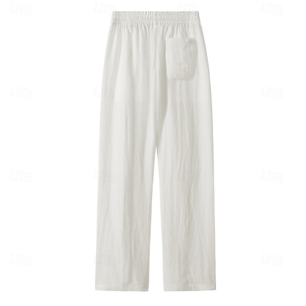 Men's Tencel Linen Pants Trousers Summer Pants Beach Pants Drawstring Pocket Elastic Waist Plain Comfort Breathable Full Length Daily Outdoor Beach Vacation Fashion Black White Inelastic 2026 - $31.99 –P6