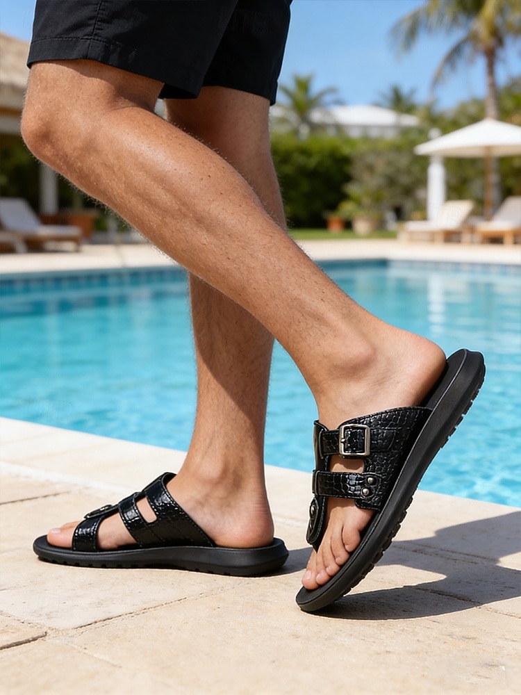 Herensandalen van imitatieleer – ideaal voor wateractiviteiten, vakanties in resorts en ontspanning aan het zwembad. 2026 - $34.99 –P1