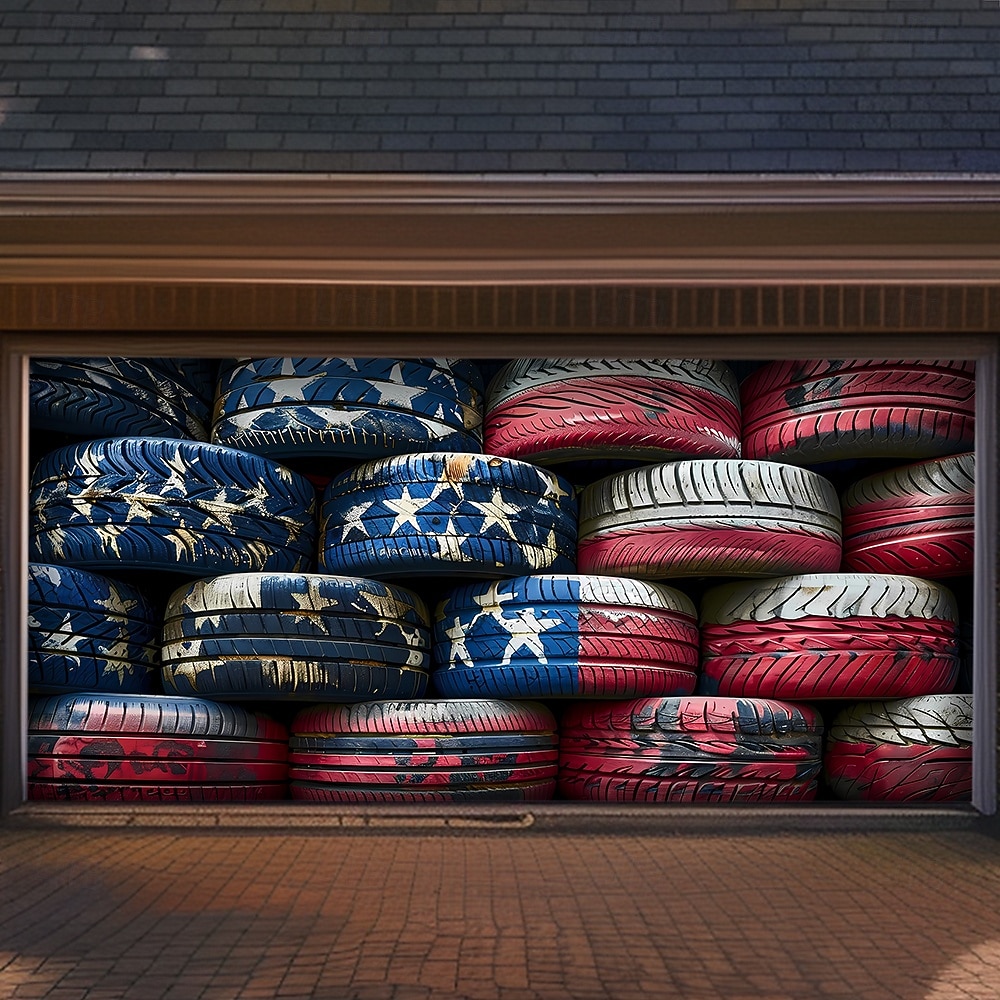 4 de julio de 2026 250° Día de los Caídos Tapiz Cubierta de Puerta de Garaje Gran Fondo Colgante Bandera Americana Vintage 3D Fiesta Patriótica Al Aire Libre Fondos de Tiro Decoración de Hogar 2026 - $59.99 –P9