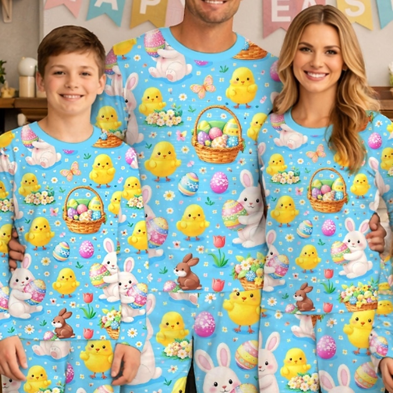 Family Easter Pajamas Graphic Bunny Casual Print Blue Long Sleeve Vacation Matching Outfits 2026 - $27.99 –P2