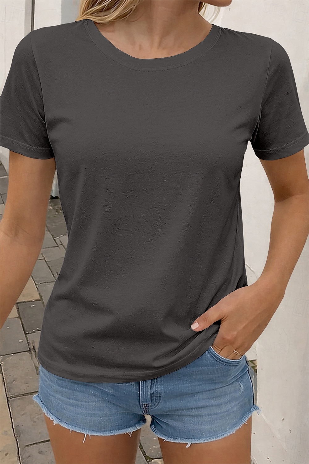 Pentru femei Mărime Plus Tricou Tricouri Culoare solidă Clasic Casual Manșon scurt Stil Nautic Topuri obișnuite Zilnic Ieșire Negru Alb Roz Îmbujorat Gri Închis Caisă Vară Primăvară 2026 - $19.99 –P3