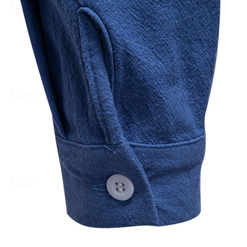 Voor heren Overhemd Overhemd met knopen 100% Katoen Effen Dagelijks liiketoiminta Licht Blauw Zwart Wit Leger Groen Lange mouw opa kraag Alle seizoenen Kleding 2026 - $21.99 –P6
