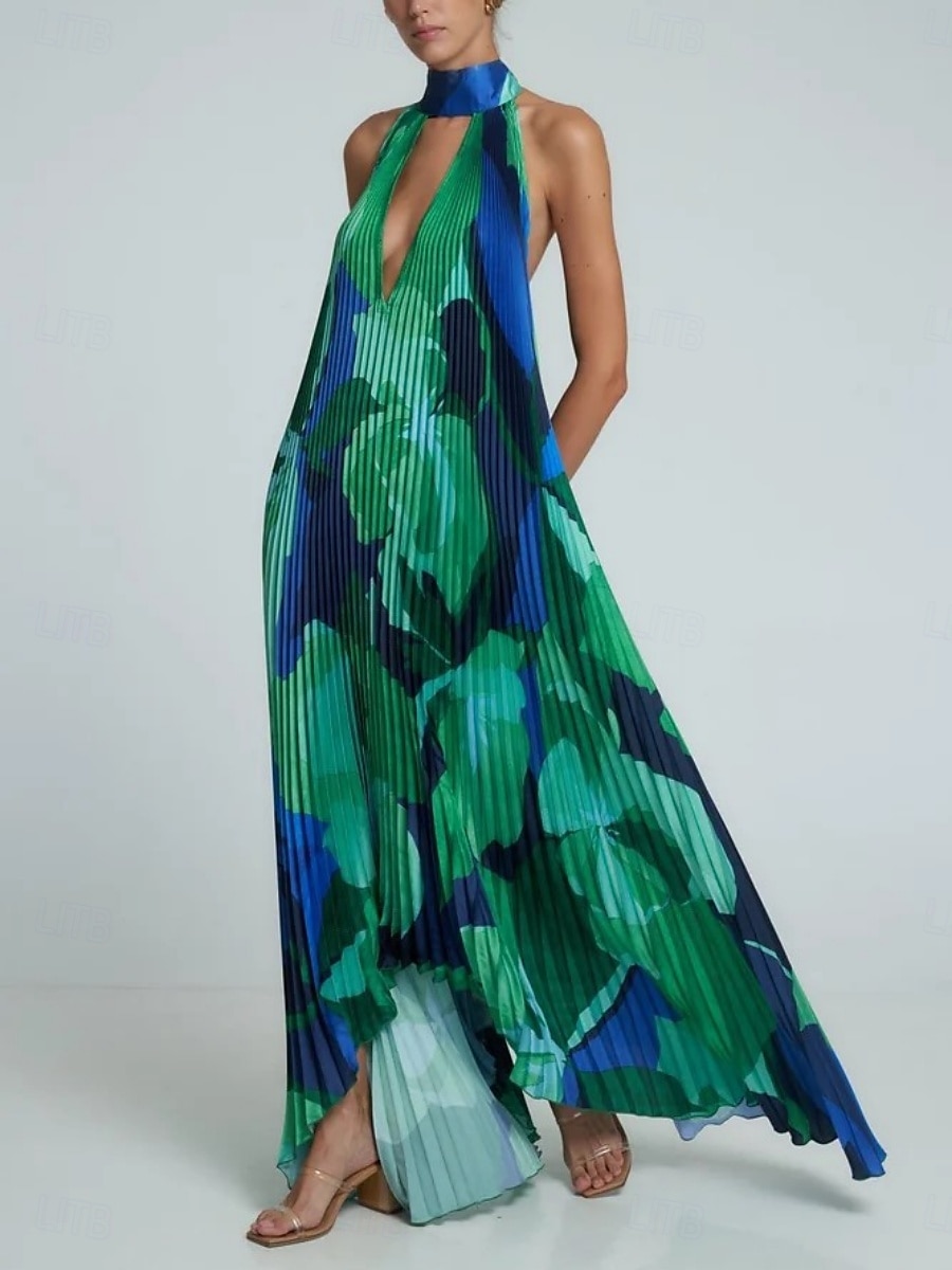Dames Maxi-jurk Swingjurk Bloemetjesjurk Jurk met halternek Elegant Modieus Modern Buiten Vakantie Feest Ruim Passend Bloemig Mouwloos Halternek Oranje Bruin Rode roos Zomer Lente 2026 - $32.99 –P4