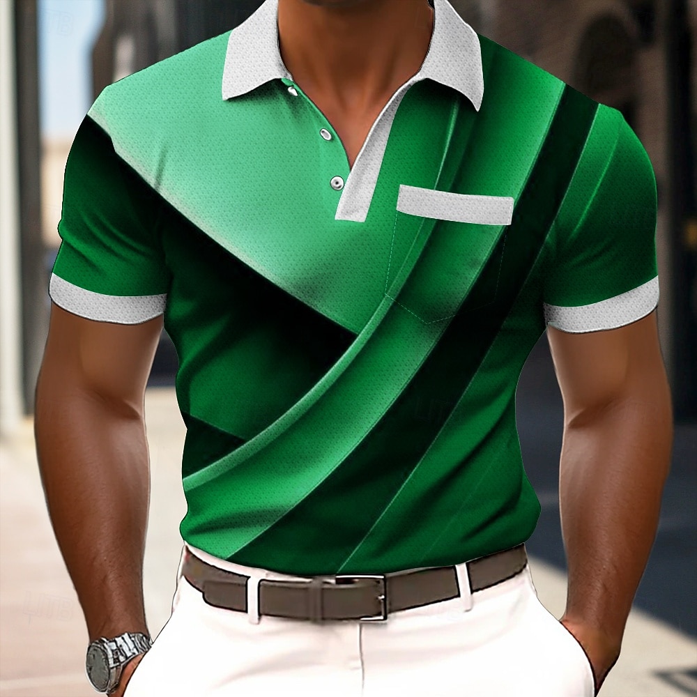 Men's Abstract Geometic Polo Shirts Short Sleeve Polo Shirts Lapel Business Casual Outdoor Holiday Daily Wear Pocket 3D Print Spring & Summer Blue Red Purple 2026 - $22.99 –P3